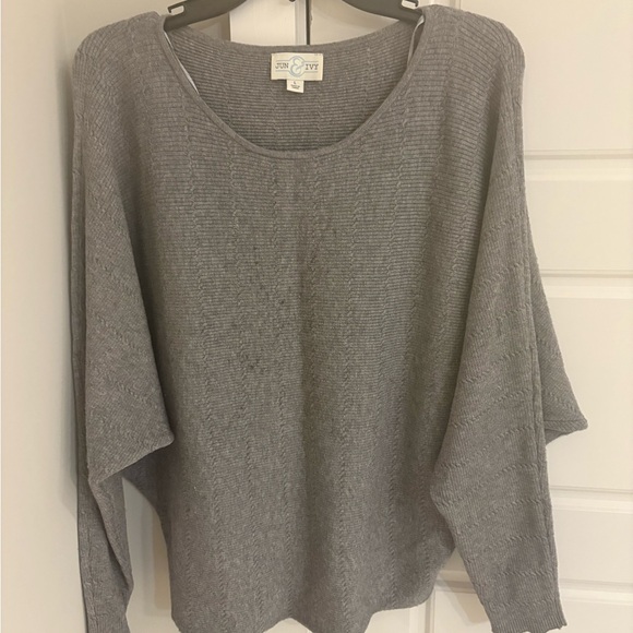 Women's Ribbed Gray Sweater - Picture 2 of 4